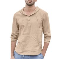 Wholesale European And American Men s Chinese Style V neck Solid Color Cotton Slim Long sleeved Casual Shirt Top Jackets