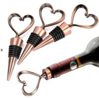 Wholesale Bar Tools Rose Gold Silver Elegant Heart Lover Shaped Red Wine Champagne Metal Wines Bottle Stopper Valentines For Wedding Gifts RRF12848