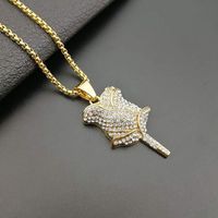 Wholesale Iced Out Rose Flower Petals Pendant Necklace With Gold Chain Stainless Steel Paved Cubic Zircon Bling Men Hip Hop Jewelry