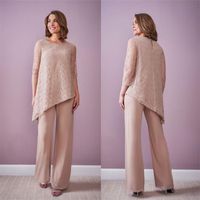Wholesale Plus Size Lace Champagne Two Piece Mother of the Bride Dresses Pant Suits Fit Evening Party Prom Blazer OL Outfit Women Tuxedos Jacket Pants