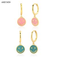 Wholesale ANDYWEN Sterling Silver Gold Light Pink Smiley Drop Earring Women Happy Face Fine Jewelry Clip Party Girl Jewelry Valentiens G0923