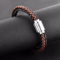 Wholesale Our Father Which Religious Bible Words Cross Stainless Steel Magnet Clasp Leather Bangle Quality Rock Bracelet Jewelry