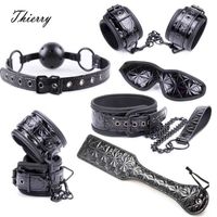 Wholesale Nxy Adult Toys Thierry Crimson black Tied Ultimate Bondage Kit Blindfold Ball Gag Collar Wrist and Ankle Cuffs Paddle Spanking Sex Toys