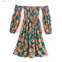 Wholesale Women Dresses Long Sleeve Tangerine first love skirt French style one shoulder Chiffon flower dress