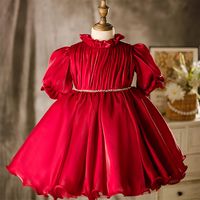 Wholesale Ball Gown Flower Girl Dresses Lovely Red Birthday Party Gowns Dubai African Organza Ruffle Tutu In Stock M to Age