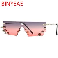Wholesale Metal Rivets Sunglasses Men Women Modern Punk Style Colorful Lens Vintage Sun Glasses Rimless Eyewear Hyperbole Shades