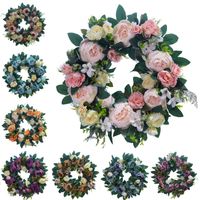 Wholesale Front Door Rose Wreath Artificial Pink Red Roses Hydrangea Green Leaves Garland Mother s Day Wedding Home Decor