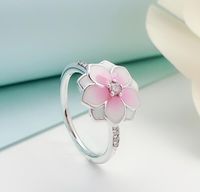 Wholesale Cerise Enamel Pink CZ Rings Set Original Box for Pandora Sterling Silver Magnolia Bloom Ring Women s Wedding Gift Jewelry