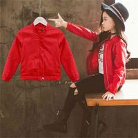 Wholesale Spring Kids Clothes PU Leather Jacket For Girls Children Outwear Toddler Girl Jackets and Coats Red Black Pink TZ493