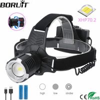 Wholesale BORUiT LM XHP70 LED Headlamp Mode Zoom Headlight USB Rechargeable Head Torch Camping Hunting Battery Y0aY