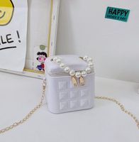 Wholesale Luxury Girls pearl chain jelly handbag Designer kids square box messenger bags children one shoulder princess bag women