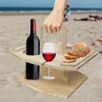 Wholesale Camp Furniture Outdoor Wine Picnic Table With Foldable Round Desktop Mini Wooden Easy To Carry Rack Support Drop