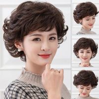 Wholesale Synthetic Wigs SHANGKE High Quality True Human Hair Wig Women s Daily Short Curly With Bangs Natural Black Brown For Women