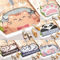 Wholesale Outdoor Welcome Carpet Hallway Door Mat Wire Coil Anti slip Cartoon Cat Pattern Doormat Mug Dust Removal Household Floor Decoration Easy To Clean Large Size Cuttable