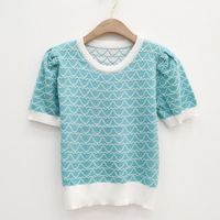 Wholesale Geometric Curve Pattern T shirt Women Fashion Summer Short Sleeve Round Neck Sweater Tops Female Casual T shirts w364