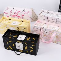 Wholesale Flamingo Marble Feather Pattern Paper Packaging Box Nougat Cookies Gift Box Wedding Chocolate Cake Bread Paperboard Boxs S2