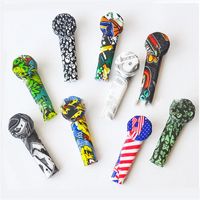 Wholesale Color skull graffiti flag silicone smoking cigarette holder with stainless steel bowl silicones tubes E cigarettes Accessories a45