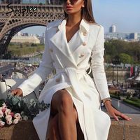 Wholesale Women s Trench Coats Simplee Vintage Double Breasted White Coat For Women Sashes Slim Long Female Winter Office Solid Dress