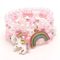 Wholesale Fashion kids girls charms Strands bangles cute baby cartoon unicorn rainbow pendant bracelets beads jewelry for party