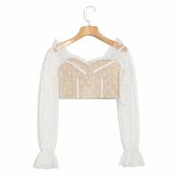 Wholesale PUWD Casual Woman White Lace Patchwork Slim Short Tops Spring Fashion Ladies Strapless Seethrough Blouse Female Sexy Top