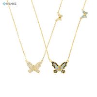 Wholesale Sterling Silver Clear Big Blue Black Butterfly Pendant Necklace Long Chain Luxury Zircon Jewelry Gift Chains