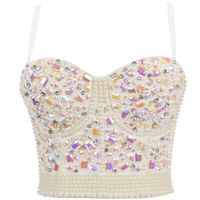 Wholesale Bustier Heavy industry beaded vest Bra prom sexy sling bright diamond corset European and American breast support plastic top
