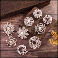 Wholesale Pins Brooches Jewelry Pearls Beaded Flowers Shaped For Hair Aessories Rhinestone Embellishment Pin Cloth Headbands Styles Drop Delivery