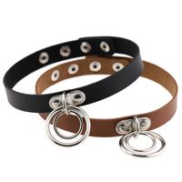 Wholesale Chokers Fashion Women Punk Handmade Leather Metal Round Collar Rock Bound Choker Necklace Gothic Necklaces Jewelry