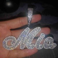 Wholesale Hip hop Jewelry Custom Name Pendants for Brush Cursive Letter Diamond Personalized Chain Necklace