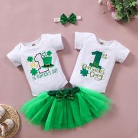 Wholesale Born Clothing Set Infant Baby Girls St Patrick s Day Romper Bowknot Tulle Skirts Headbands Princess Children Outfits D26 Sets