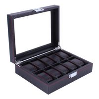 Wholesale Watch Boxes Cases Grids Carbon Fibre Pattern Box Holder Organizer Storage Case Jewelry Display Rectangle Black Color Showcase GIFTS