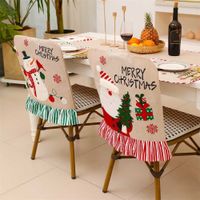 Wholesale Santa Claus Snowman Christmas Chair Covers Ruffle Linen Dining Seat Cover Sleeve Xmas Party Ornament Restaurant Decoartion GWD12276