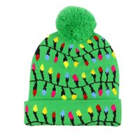 Wholesale Beanie Skull Caps Christmas New Snowman Elk Tree Flanging Ball Knitted Hat with LED Colorful Dazzling Light Decorative Cap