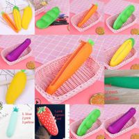 Wholesale Vegetable Fruit Shape Pen Pencil Case Silicone Zipper Purses Sensory Cartoon Stationery Bag Pouch Tool Box Kids Back to School Gift Makeup Cosmetic Bag G702SH4