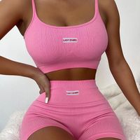 Wholesale Women s Tracksuits Women Sports Pink Two piece Running Set Yiciya Summer Female Sleeveless Straps Crop Tops And High Waist Shorts Tracksuit