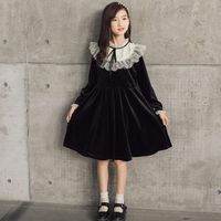 Wholesale Girl s Dresses Girls Velour Dress Teen And Kids Lace Patchwork Bow Black Autumn Children Clothes With Cotton Lining