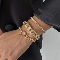 Wholesale Charm Bracelets SET Punk Cuban Link Chain Rhinestone For Women Gold Silver Color Shiny Crystal Anklet Bracelet Bangles Jewelry