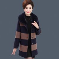 Wholesale Women s Wool Coat Autumn Winter Fashion Woolen Jacket Mid Long Cardigan Plaid Coats Overcoat Plus Size XL Mother Dress I52X