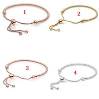 Wholesale Women s Sterling Silver bracelets for pandora style Rose Gold Cross Snake Bone Chain Adjustable Basic Chain Bracelet Luxury Designer Gift with Box