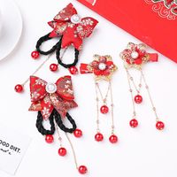 Wholesale Hair Accessories Pair Chinese Style Girls Beautiful Red Bow Flower Clips Kids Cute Wig Braid Hairpins Headban Fashion