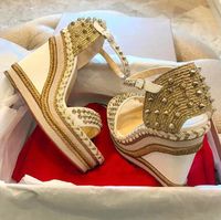 Wholesale Perfect Quality Ladies Red Bottom Sandals Cataclou Wedge Shoes Women Espadrille Pump Summer Silver glitter covered Platform Sandalss