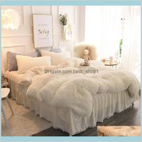 Wholesale Garden Textiles Supplies Sets Famvotar Chic Faux Fur Shaggy Full Comforter Cover1 Ruffle Quilted Bedskirt Pillow Shams Velve Akue9