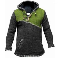 Wholesale Knitted Sweater Men Hoodie Pullover Jumper Streetwear Cropped Fall Winter Trendy Spliced Plus Size Stitching Hooded Sweatshirt1