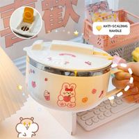 Wholesale W G Kawaii Lunch Box Set Pot Belly Cute Instant Noodle Bowl with Lid Handle Stainless Steel Bento for Kids