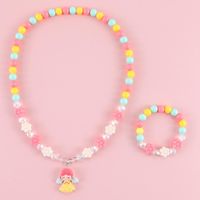 Wholesale Earrings Necklace Rainbow Colorful Resin Beads Princess Pendant Bracelets Jewelry Set For Kids Girls Play Costume Children Party Gifts