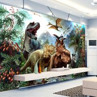 Wholesale Custom D Poster Photo Wallpaper Cartoon Dinosaur Non woven Mural Living Room Children s Room Bedroom D Wall Murals Wallpaper