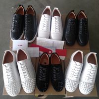 Wholesale Fashion Red Bottom Shoes Studded Spikes Mens Womens Solid Color Real Leather Elk Skin Trainers Outdoor Party Summer Spring Casual Sneakers With Box