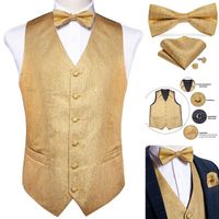 Wholesale Men s Vests Fashion Gold Solid Silk Wedding Waistcoat Vest For Men Bowtie Hanky Cufflinks Cravat Set Suit Tuxedo DiBanGu Design