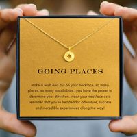 Wholesale Icareu Compass Pendant Necklaces Gold Round Going Places Alloy Short Choker Chain Wish Card Jewelry Party Gift Box Velvet Bags