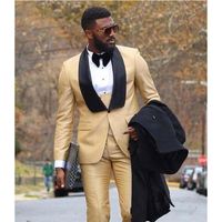 Wholesale Men s Suits Blazers Latest Classic Khaki Wedding Groom Piece Slim Fit Men Tuxedo Prom Party Velvet Shawl Lapel Gentleman Blazer Vest Pan